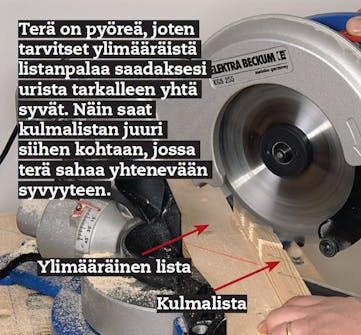 Lämpöpumpun suoja: Sahaa urat raamin kulmalistoihin (A). Lämpöpumpun suoja: Sahaa urat raamin kulmalistoihin (A).